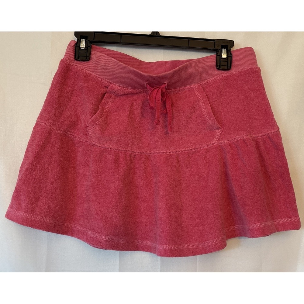 Women's Bubblegum Pink Terrycloth Mini Skirt Pockets Drawstring XL Y2K